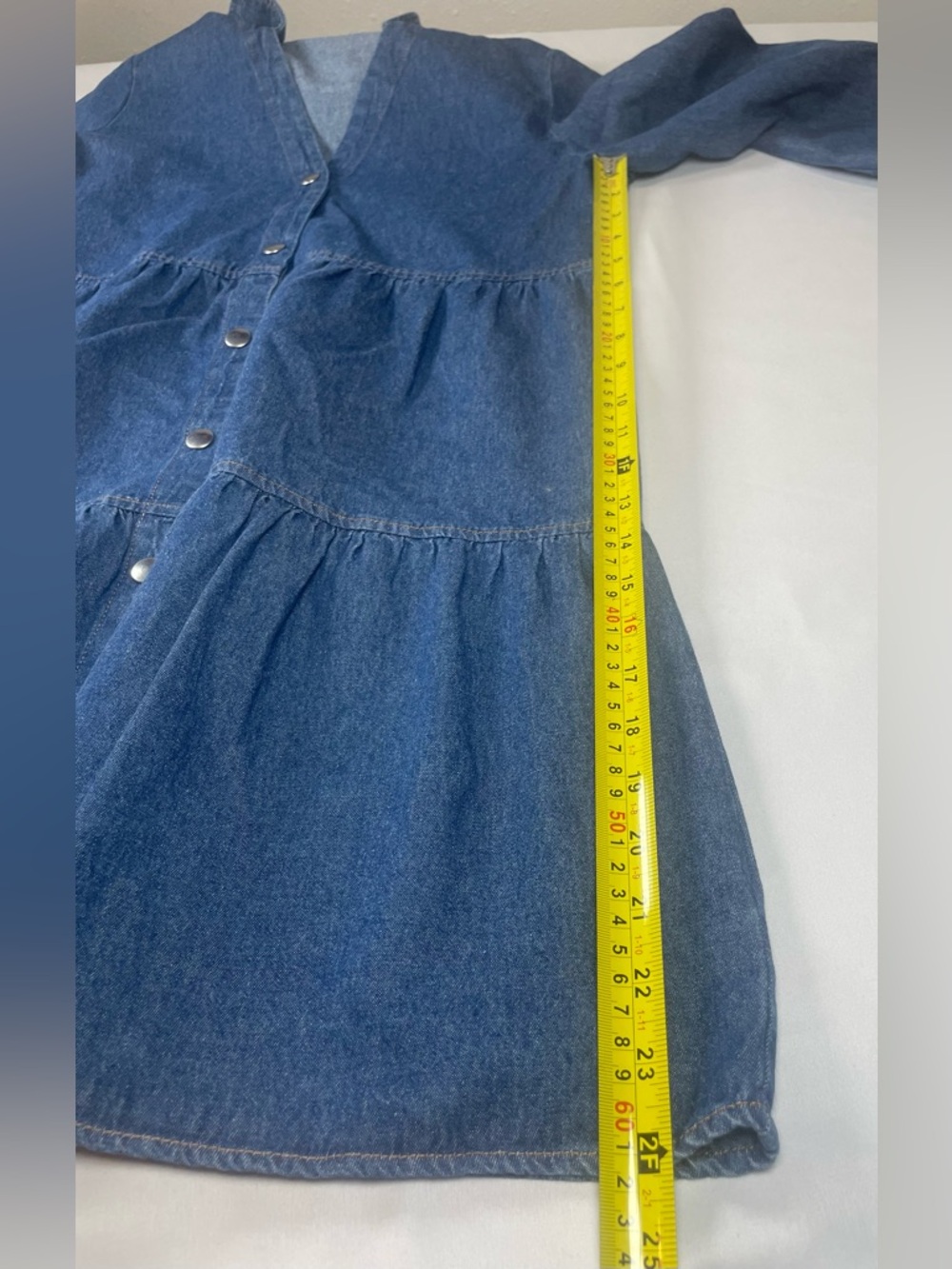 Zara Blue Denim Button-Down Tiered Mini Dress - Picture 10 of 10